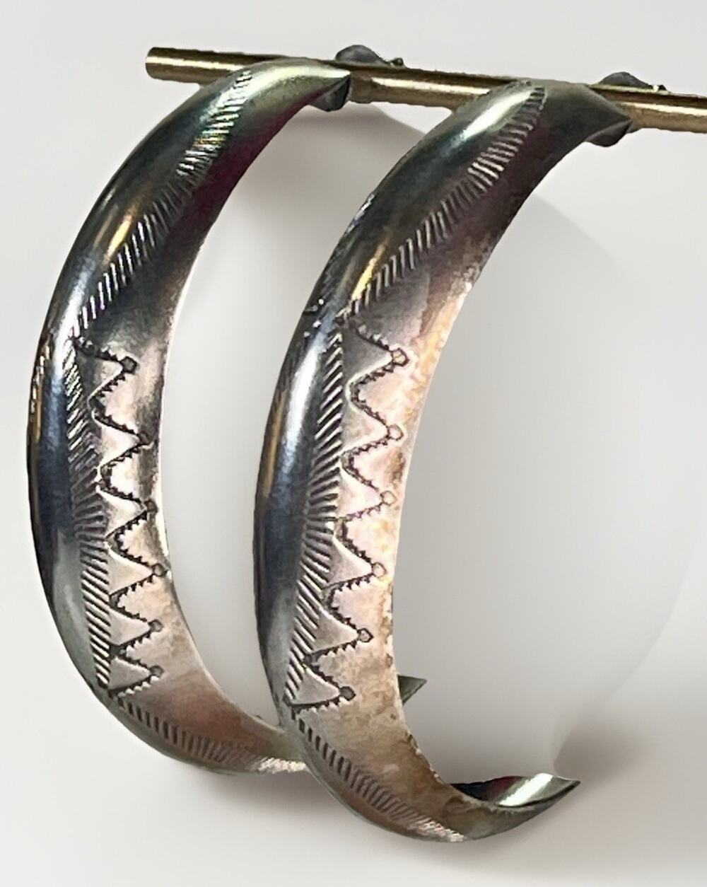Vintage Native American Sterling Silver Carinated Half Hoop 2” Earrings 11.2g